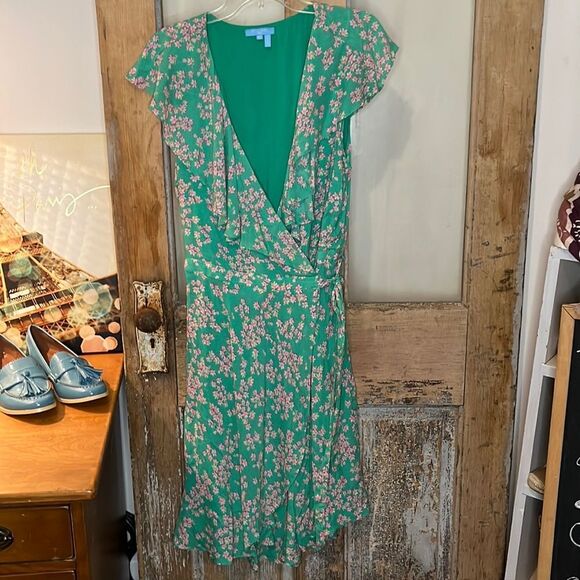 Draper James RSVP Mint Green Floral Wrap Lined Dress Size XL in EUC - Picture 2 of 6